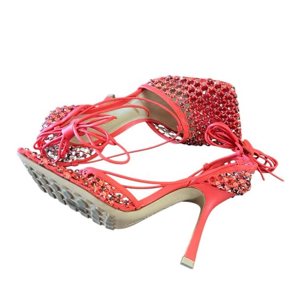 Bottega Veneta Mesh Crystal Embellished Sparkle Ankle Tie Heels NEW EU 38 US 8 - Picture 12 of 15
